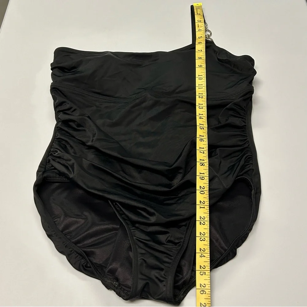 Lands End One‎ Piece Swimsuit Size 16P Asymmetric Soft Cups Shirred Black Beachy